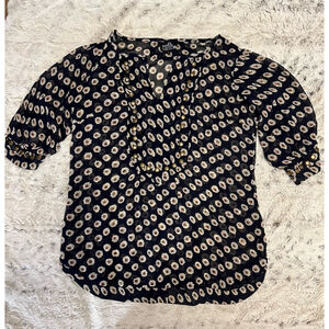 Angie Floral Print Blouse Top, Womens Size Medium, Navy Blue and White EUC